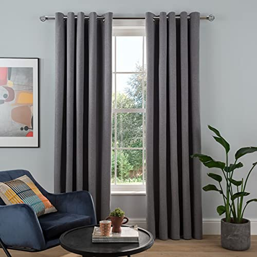 Sleepdown Woven Tonal Fleck Eyelet Blackout Curtains Thermal Insulated for Bedroom and Living Room 66 x 54 Inch Charcoal 2 Panels