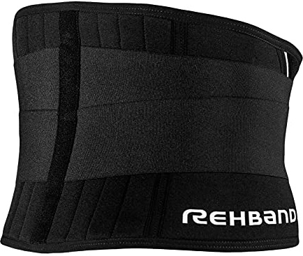 Rehband UD X Stable Back Support Rückenbandage Größe S/M/L/XL/XXL - 5 mm Neopren Rückenbandage für körperliche Aktivitäten, schwarze Rückenstütze wärmt & stabilisiert den Rücken, Größe:S