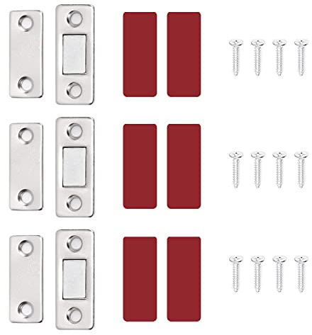 3 chiusure magnetiche ultra sottili per porte, armadietti, armadietti, con viti, magneti per porte scorrevoli, cucina, finestre, armadi, argento