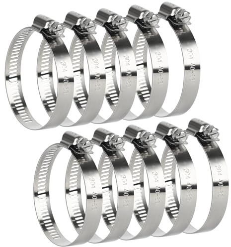10 Pcs Hose Clips Set, 40-63mm Stainless Steel Hose Clamps Assorted Kit, Adjustabl Ducting Clamps Worm Drive Clamps for Automotive Radiator Mechanical Hose, Pipe, Tube