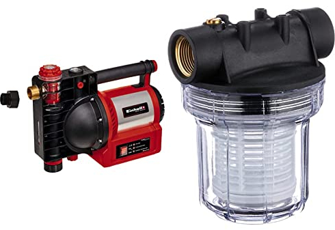 Einhell Gartenpumpe GE-GP 1246 N FS (1.200 W, 4.6 l/h, 5 bar Förderdruck, Wasserfüll-/Schmutz-/Sauganzeige, Trockenlaufsicherung, Brüh-/Thermoschutz, Flow-Sensor) & Original Einhell Vorfilter (12 cm)
