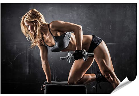 islandburner XXL Bild Poster Fitness Hanteln Gym Studio Athletische Frau Muskeln Premium Bilder Fotodruck