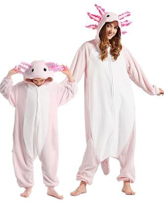 DarkCom Axolotl Onesie for Kids,Flannel AnimalCosplay Halloween Costume Parent-Child Sleepwear for Girls Boys 6-7 Years Pink