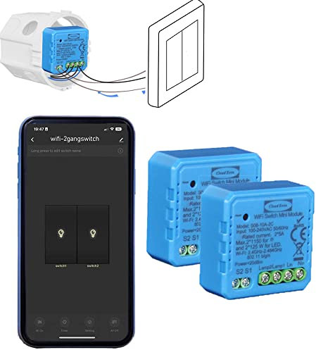 Cloud Even Relais de commutateur intelligent WiFi neutre, module de commutateur intelligent sans fil, télécommande universelle avec minuterie, compatible avec Google et Alexa (2 fois)