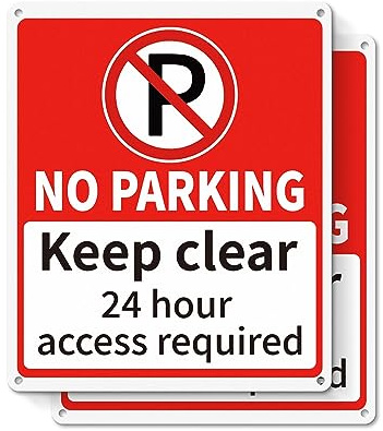 No Parking Keep Clear 24 Hour Access Required Sign Aluminium 30 × 25 cm Waterproof Durable Reflective Metal Warning Sign for Indoor Outdoor Business Office with Removable Adhesive 2 Pack