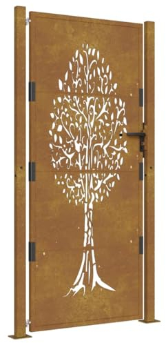 vidaXL Cancello da Giardino 105x180 cm in Acciaio Corten Design Albero, cancello, cancello in acciaio, cancello da esterno, cancello di sicurezza