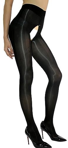 RUIBAVYA Medias de Aceite Brillante 8D Cremalleras Nylon Medias Sexy Panty Cintura Alta Mujer Aceitosas Pantimedias