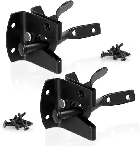 Pack of - 2 Auto Gate Latch – Heavy Duty Powder Coated Metal Gate Lock, Rust Resistant, Secure & Durable, Easy Installation, Complete with Fittings for Outdoor Gates