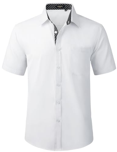 HISDERN Mens Short Sleeve White Shirt Casual Shirts Business Regular Fit Dress Shirts for Men Non-Iron Stretch Shirt with Pocket,3XL