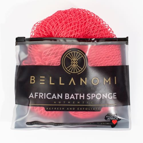 BELLANOMI African Exfoliating Net Sponge, Authentic, Ethically sourced from Nigeria, 45 inches Long, Back Scrubber for Daily use (Pink)