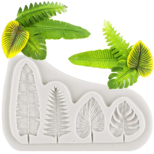 MINFEIDMS Moules en silicone pour fondant, feuille de palmier, feuille de bananier hawaïenne, chocolat, feuilles tropicales, bonbons, décoration de gâteau, pâte à sucre en argile polymère