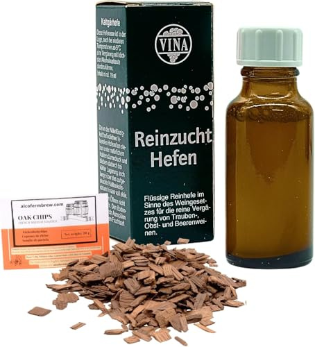 AlcoFermBrew Cold-Fermenting Weinhefe Kaltgärhefe 19ml für 50L + Eichenholz Chips, Vina Wein Hefe, Hefe für Wein, Wein Flüssighefe