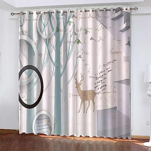 3D Vorhang Blickdicht Cartoon Tier Elch 100% Polyesterfaser Wohnkultur Personalisierter Druck Kinder Vorhang Schlafzimmer 140 B X 160 H cm - Wohnzimmer Büro Kinderzimmer Fenster Dekor-2D8J5S2K