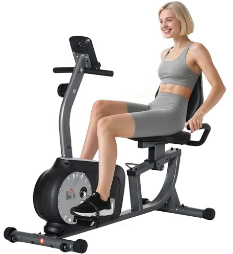 HOMCOM Heimtrainer mit Rückenlehne Fitness-Heimtrainer mit 8 Stufen Magnetwiderstand Einstellbare Länge LCD-Display für Home Office Gym Grau