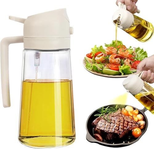 XBOGO Botella dispensadora de aceite de oliva 2 en 1 cocina, botella de aceite de vidrio premium de 16 oz/470 ml, atomizador de aceite de calidad alimentaria para freidora de aire, ensalada