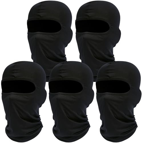 ROXUN Balaclava Ski Mask, 5 Pack Neck Gaiter Motorcycle Scarf, Summer Cooling UV Protector for Men/Women Black