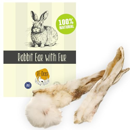 RF-Deer Kaninchenohren mit Fell für Hunde, Getrockneter Kausnack, 1 kg | 100 % getrocknete Kaninchenohren mit Fell, ohne künstliche Zusätze, proteinreich, für Hunde aller Größen und Rassen, 1 kg