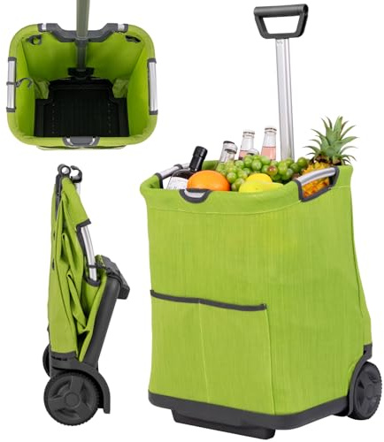 COSTWAY Carrello Spesa Pieghevole in Alluminio, Trolley Spesa con Ruote, Tasche Multiple e Manico Telescopico Regolabile, Capacità 50L, Caricabile fino a 35 kg (Verde)