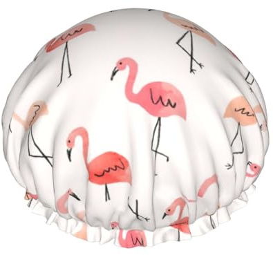 YHBLYKXP Flamingo-Druck, verstellbare doppellagige Duschhaube, wiederverwendbare Damen-Duschhaube für Spa-Salons
