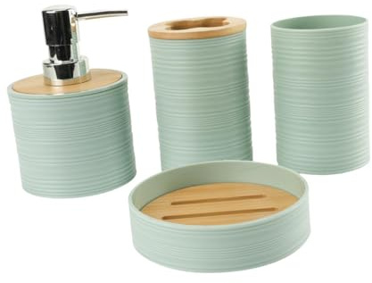 Baoblaze Ensemble d'accessoires de Salle de Bain 4 pièces, Ensemble Complet d'accessoires de Bain, décoration de Salle de Bain, Porte-Brosse à Dents, gobelet, Vert