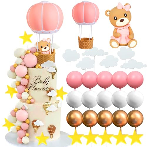 LaVenty Rosa Teddybär Tortendeko Taufe Mädchen 1 Jahr Kuchen Dekoration Hochzeit BabyShower Geburtstag Party