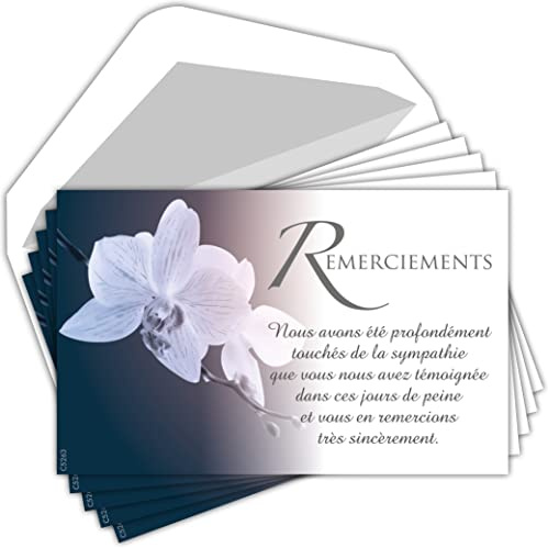 C5263X4 LOT 20 Cartes Remerciements Condoléances identiques + 20 Enveloppes Blanches Format 9x14cm - Deuil Décès Obsèques Enterrement Funérailles - Papier Mat de Qualité - Fabriquées en France