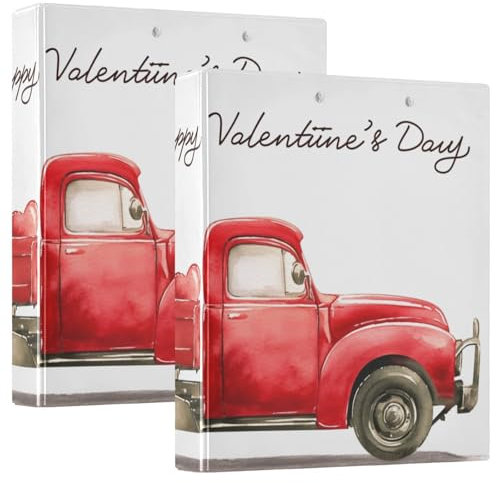 Valentinstag rot und schwarz kariert LKW Herzförmige Luftballons Drei-Ring-Ordner 3,8 cm Ordner mit Innentaschen, 1/2 Packungen, Schulhefter Hardcover