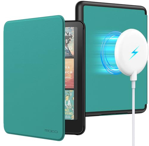 MoKo Funda Magnético para 7 Kindle Paperwhite Signature Edition(12ª Generación-2024) y Kindle Colorsoft 2024, Compatible con iPhone Magsafe para Samsung/Anker Carga Inalámbrica, Verde Jade