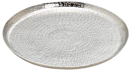 Meinposten Teller Dekoteller Silber Metall rund Hammerschlagoptik Kerzenteller Schale Dekoschale Kerzenschale Ø 33 cm