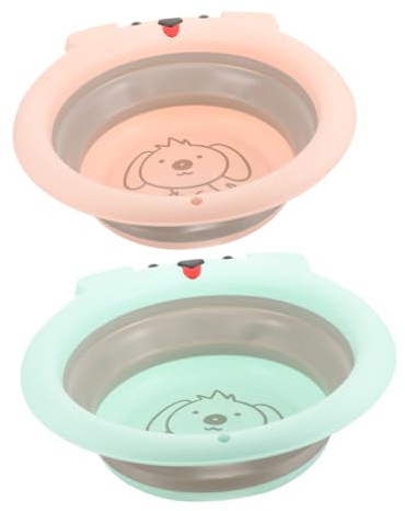 2 Stück Faltbares Waschbecken für Babys, Tragbar, Cartoon Design | Pp und Silikon, Leicht zu Reinigen, für Campingwasser und Früchte, Kompakt Zusammenklappbar