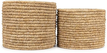 Olly & Rose Large Storage and Laundry Baskets - Set 2 45cm and 40cm Diameter - Ringed Finish - Seagrass Wicker Basket Premium Home Decor