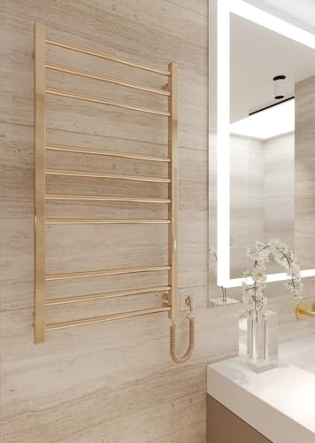ELNA® Scaldasalviette Elettrico Oro PVD 101x53 cm, 147W - Termosifone Bagno Moderno in Acciaio Inox 304 con Termostato, Timer & Eco, IP44 - Radiatore da Parete