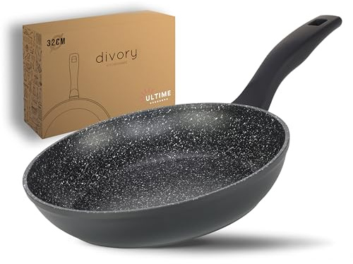 DIVORY Stekpanna 32 cm induktion – non-stick belagd stor universalpanna för alla typer av spisar – säkra handtag, diskmaskinssäkra (Ultime, 32 cm)