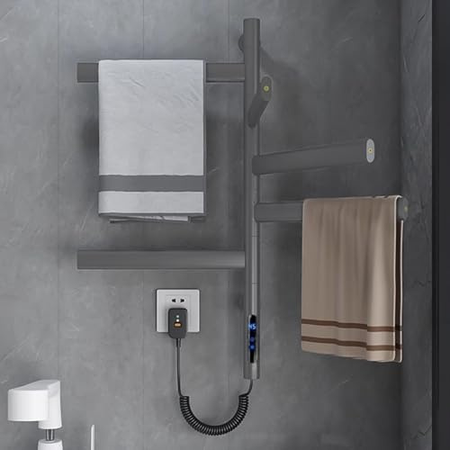 AYYDS Asciugamani elettrico, Warm Towel Rotazione a 180°, Scaldasalviette elettrico a parete, Asciugamani da bagno, Display LCD, Timer fino a 8 ore, 42 x 66 cm (Grigio)
