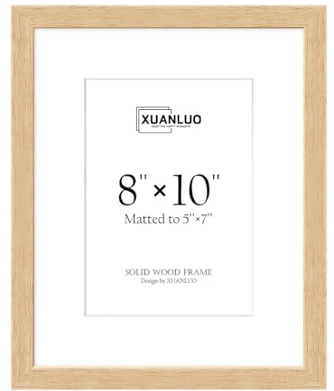 XUANLUO 1 Pack 10x8 Picture Frame,Natural Oak Wood Photo Frames | Display 7x5 with Mat or 10x8 Without Mat,Wall and Desktop Display,Ideal for Home Decor
