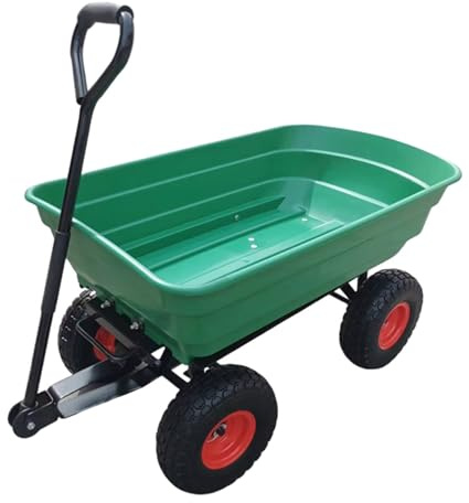 LVLDAWA Remorque À Benne Basculante, Remorque Jardin Cadre Acier, Remorques Chariots Jardin Robustes 4 Roues, pour Tracteur Tondeuse(Green,120x60x102cm)