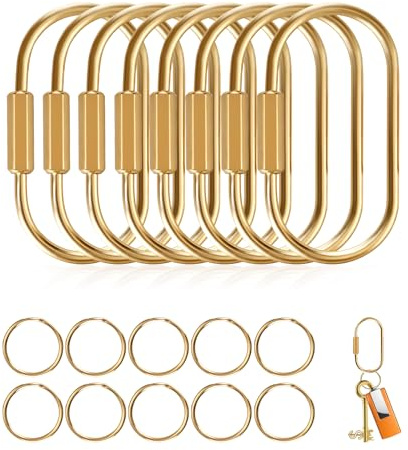 Muitcdo Brass Key Rings Bulk, Gold Key Chain Organizer Holder for Men Women with Secure Screw Locking, Cute Purse Bag Charms for Handbags, Small Carabiner Clip for Dog Leash Pet Tags (8 Pack)