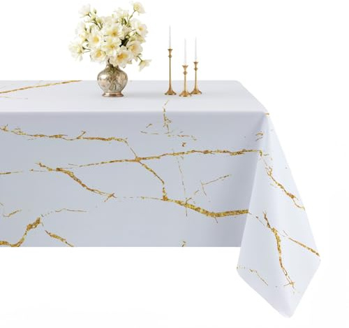Arwllzz Tischdecke Weiß Modern Abwaschbar 200 x 140 Rechteckig Mitteldecke Tisch Leinen Optik Outdoor Marmor Schwarz Tischwäsche Tischdeko Vintage Landhausstil Tischtuch für Draußen Gartentisch