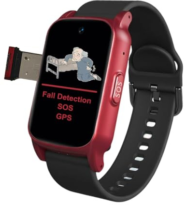 VCYEX Reloj Localizador Personas Mayores, Reloj con Detección De Caídas, Alarma SOS De Emergencia, Seguimiento GPS En Tiempo Real, Llamadas De Video HDRed,1.25 * 0.57 * 2.22inch