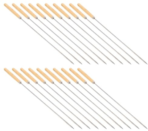 DECOMELODY 20 pièces Brochettes Bbq Inox avec Manche Bois Lot de Piques à Grillades Durables pour Barbecue Extérieur et Pique-
