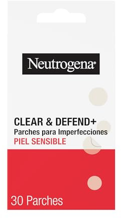 Neutrogena Clear & Defend Parches Hidrocoloides para Imperfecciones, 30 uds | Para Piel Sensible, Reducen Granos, Absorben Impurezas, Actúan en 6h, Retirada Delicada, 2 tamaños de 12 mm y 9 mm