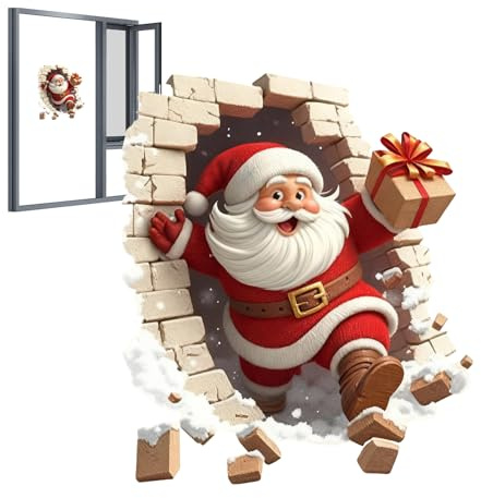Weihnachtsmann Wandaufkleber, Selbstklebend Weihnachtsaufkleber Mit 3D Weihnachtsmann Bricht Durch Die Wand Effekt Weihnachts Fensteraufkleber Türaufkleber Für Wohnzimmer Schlafzimmer Küche Büro