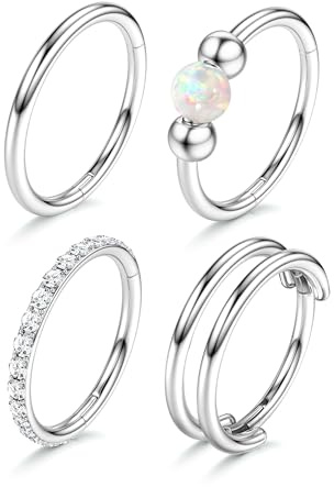 4Stück Nasenpiercing Ring Gold/Silber Hypoallergen - 316L Chirurgenstahl Segmentring Septum Piercing Nase 16/18/20G Clicker Nasenring Knorpel Daith Rook Tragus Conch Helix Piercing Ring 6/8/10mm
