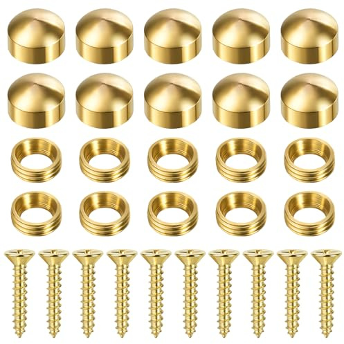 10PCS Brass Screw Caps Decorative Screws with Caps, Wall Tacks for Hanging Self Tapping Screws for Windows Cabinet Doors, Mirror Fixing Upholstery Cover Thumb Tacks (15mm)
