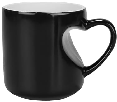 Personalized Heart Handle Coffee Mug, Sublimation Coffee Mugs 11 oz Porcelain Coffee Mug, Classic Heart Handle Ceramic Cup Blank, Romantic Gift for Lovers, Anniversaries & Valentine’s Day (Black)