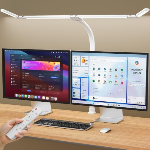 24W Schreibtischlampe LED Dimmbar mit Einstellbare 4-Segment-Lichtleiste | Klemmbar Monitor Lampe mit Fernbedienung,1800LM Augenschutz Tageslichtlampe Schreibtisch für Homeoffice,Lesen,Lernen,Werkbank
