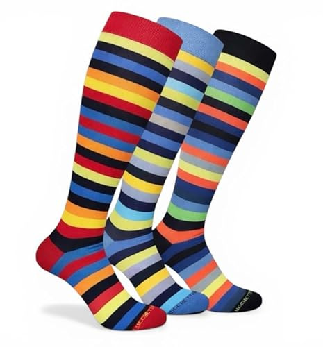 Calze Uomo Filo di Scozia Lunghe Traspiranti Fantasia Calzini Uomo Filo di Scozia Cotone Colorate Pois Righe Disegni divertenti Made in Italy 3 Paia (IT, 41-45, Regular,Set Esplosione di Righe)