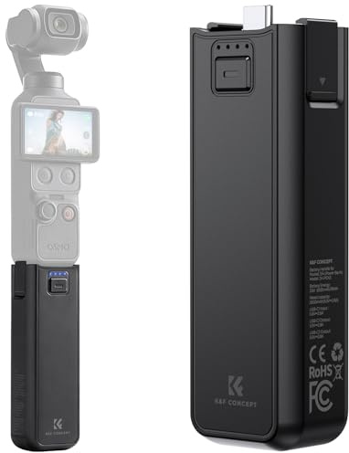 K&F CONCEPT OSMO Pocket 3/4/4P Battery Handle Grip 5000mAh | 5000mAh Battery Grip Accessories Compatible with DJI 3/4/ 4P/Pro, USB-C Charging JHPCK3