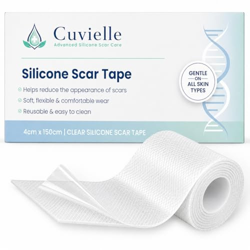 Cuvielle Silicone Scar Tape – Clear Medical Grade Silicone Scar Tape (4cm x 150cm) for Surgical Scars, C-Section & Keloid Scars – Reusable Silicone Scar Sheets