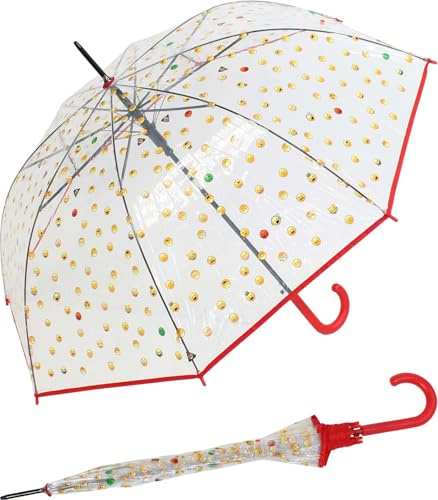 happy rain Emoticon Regenschirm durchsichtig transparent mit Automatik smile bedruckt